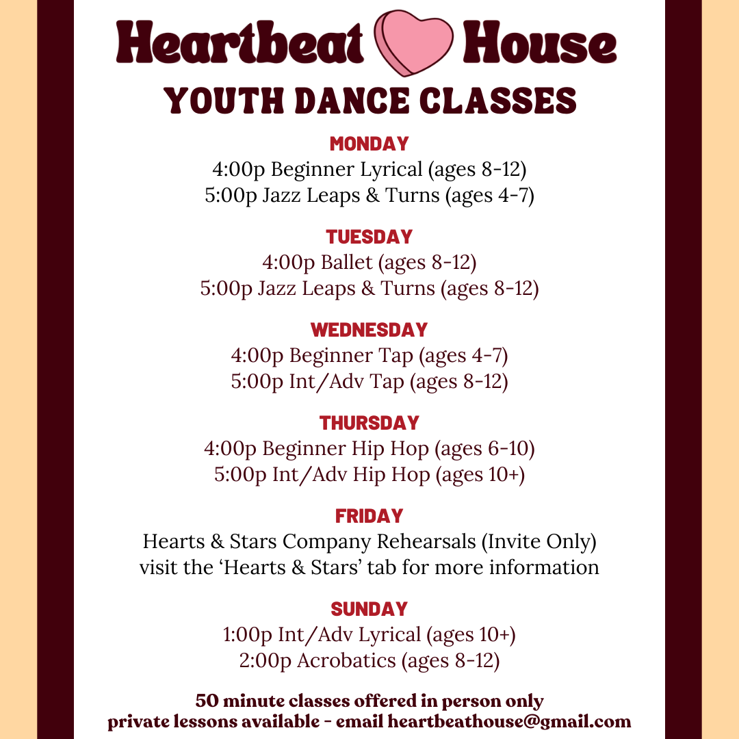 Heartbeat House Youth Dance Classes flyer.