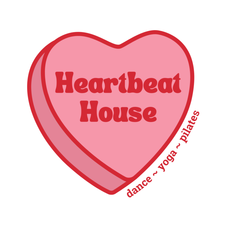 A pink heart that says Heartbeat House - dance, yoga, pilates