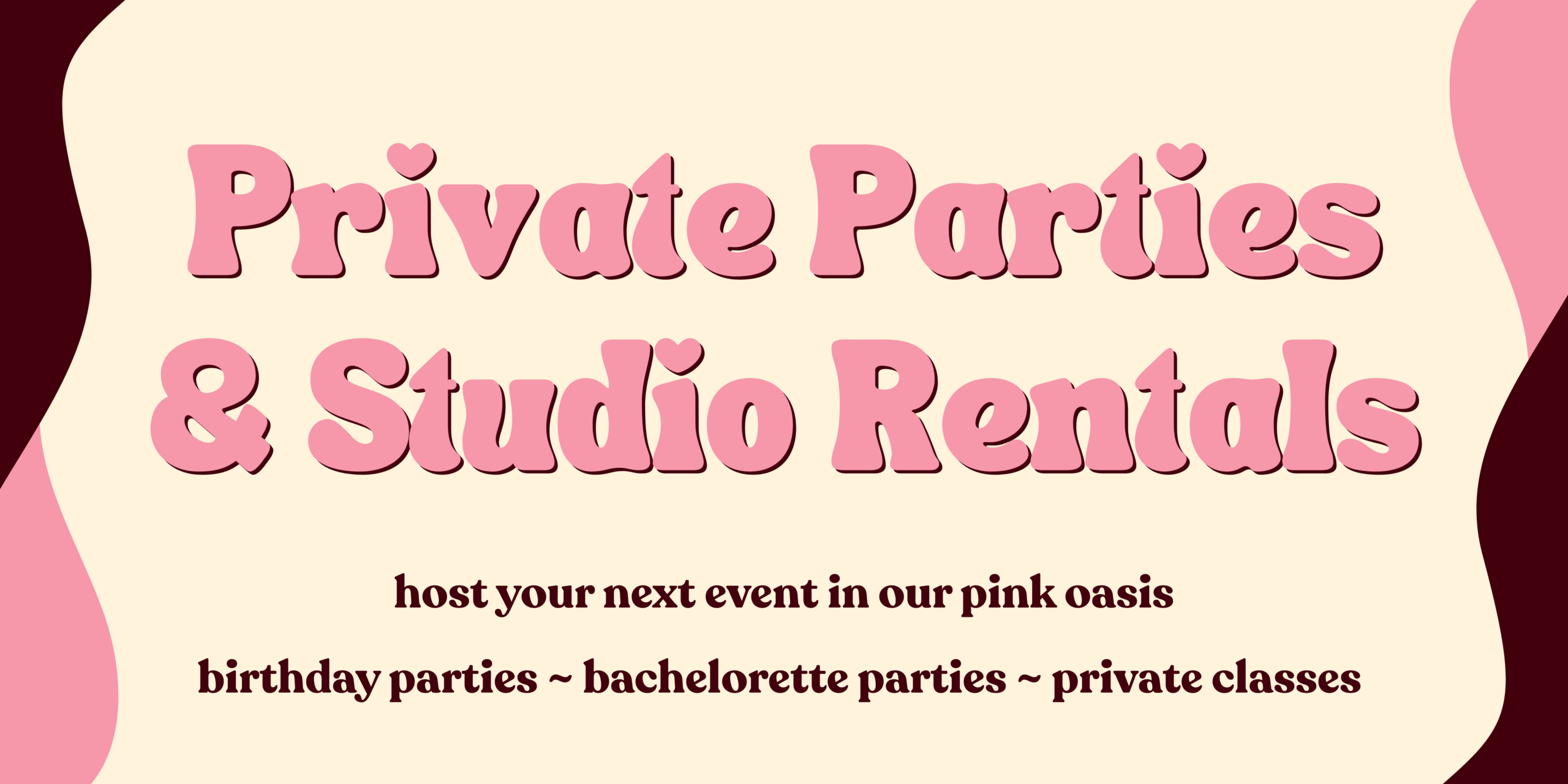 private parties & studio rentals at Heartbeat House - host your next event in our pink oasis! Birthday parties, bachelorette parties, private group classes, and more available.