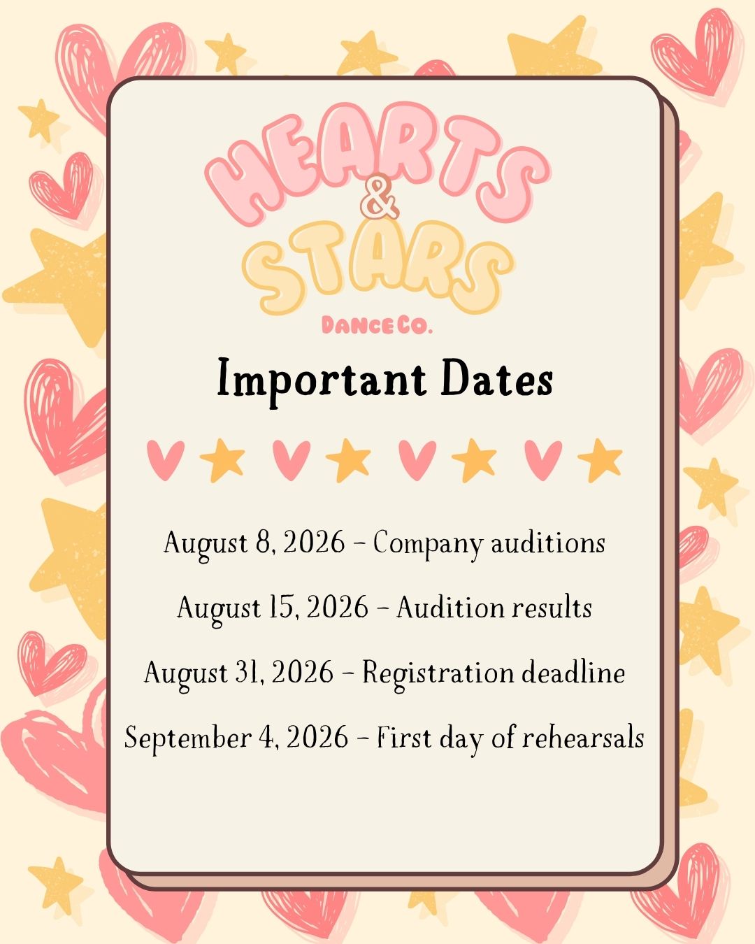 Hearts and Stars Important Dates