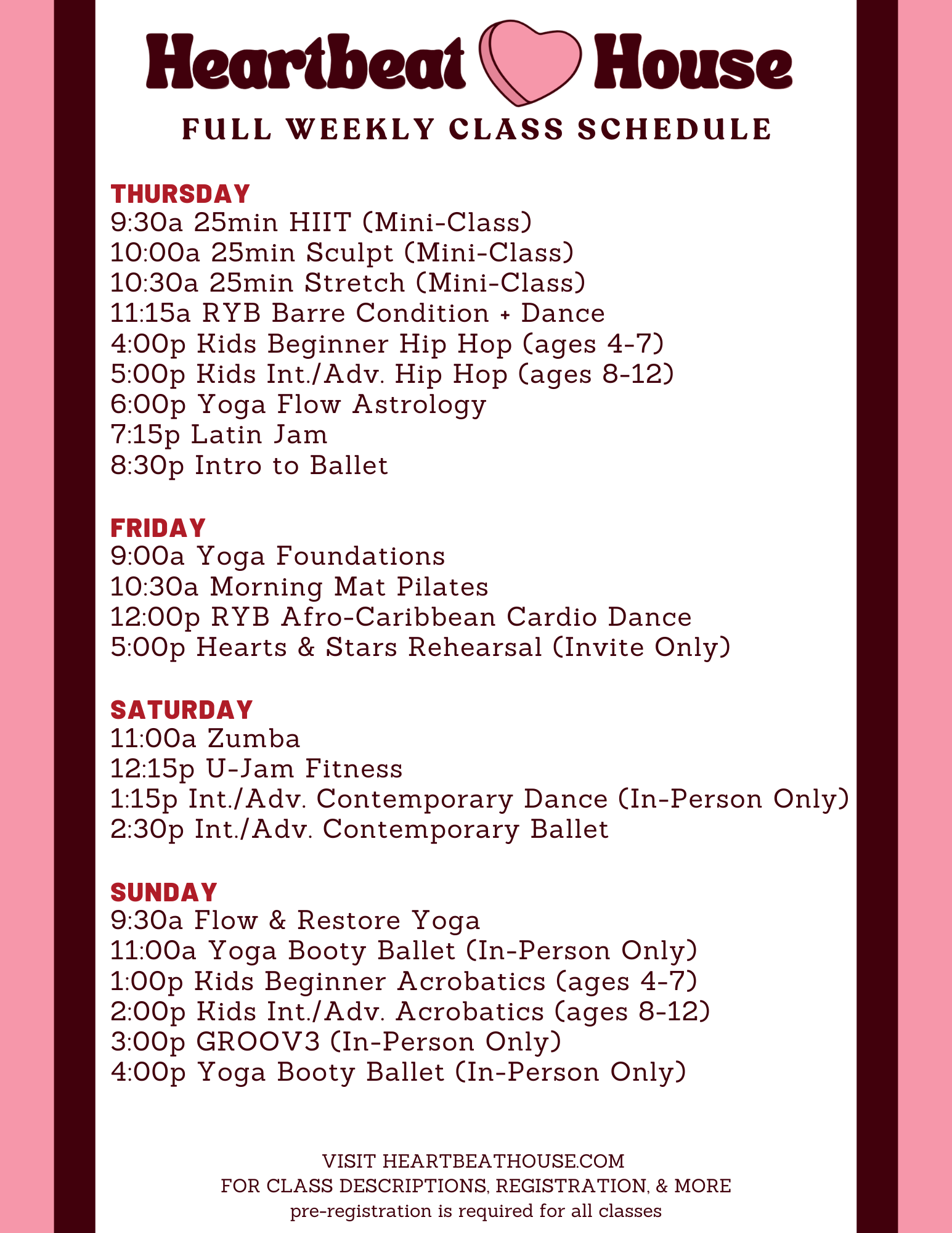 Heartbeat House full schedule Thurs-Sun